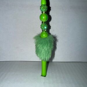 Handmade Beaded Pen- Lime Green Pen with resin beads and fuzzy base